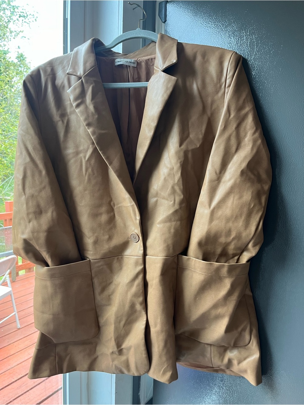 Express Camel Faux-Leather Blazer